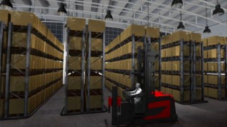 Das für den Linde Kombi-Stapler K optional verfügbare Schmalgangnavigation wird über das Warehouse Management System gesteuert. Animation zur Funktionsweise des optional für den Linde Kombi-Stapler K verfügbaren Schmalgangnavigationssystems.